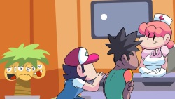 [Spazkid] Ash And Brock Masturbate To Nurse Joy's Ass page 2